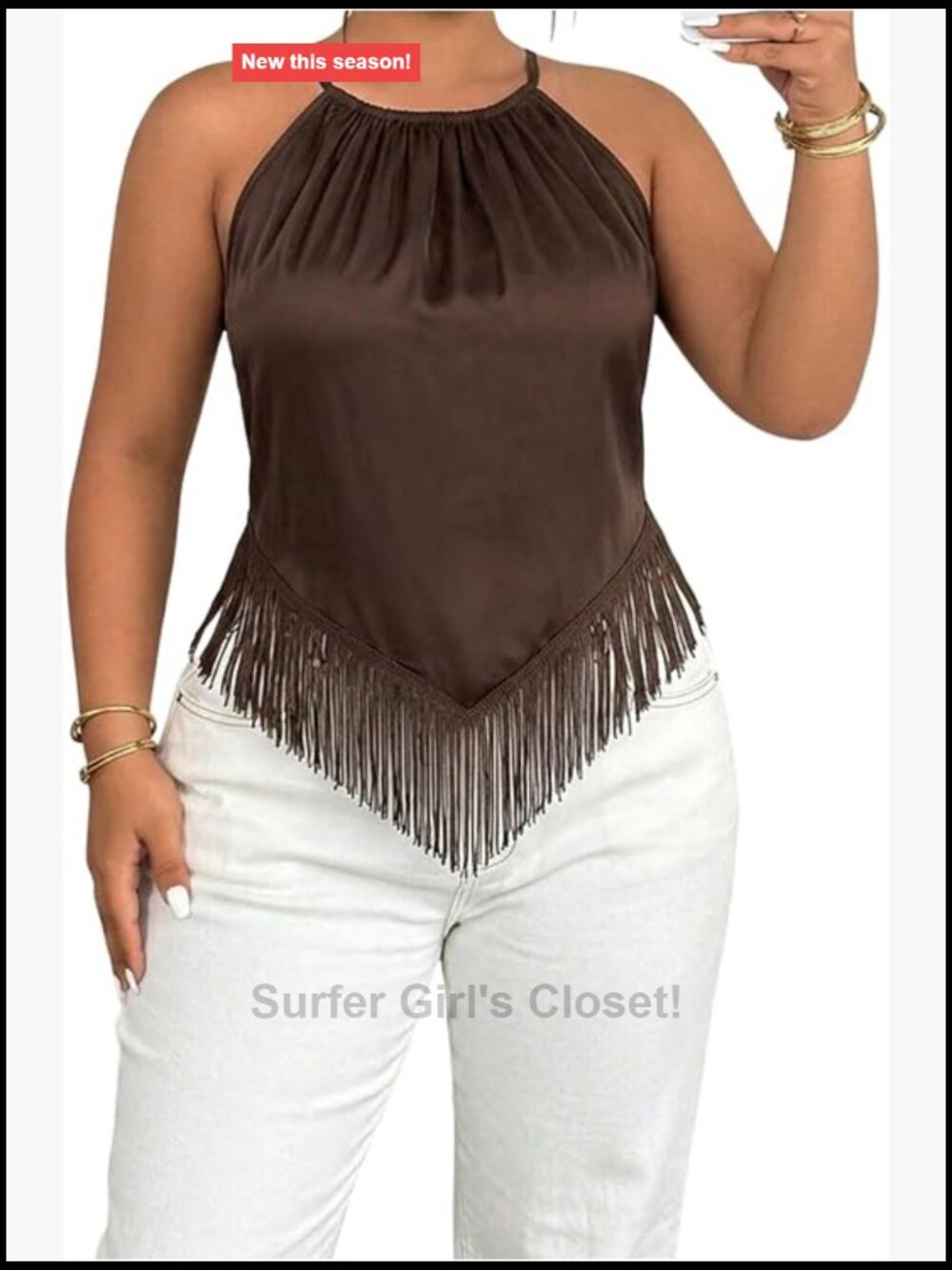 Plus Size Fringe Halter Cami Tank Top Sleeveless Asymmetrical